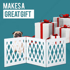 Bundaloo Freestanding Dog Gate Expandable Decorative Wooden Fence for Small to Medium Pet Dogs, Barrier for Stairs, Doorways, & Hallways (Hearts N' Diamonds)