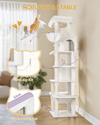 Cat Tree, 82.6" Large Cat Tower for Indoor Cats, Multi-Level Cat House with Condo, 8 Scratching Posts, Hammock, 4 Pom Poms, White MS21018WT