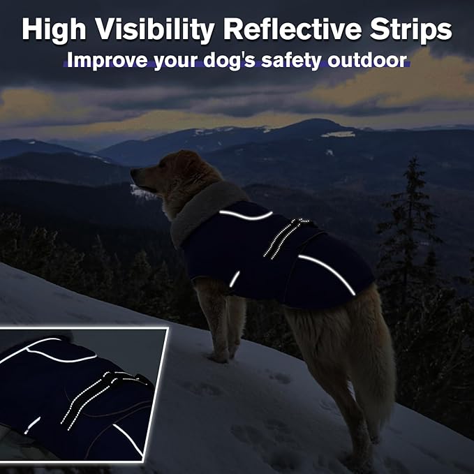 Lelepet Warm Dog Coat Reflective Fleece Vest Waterproof Dog Jacket with Adjustable Buckle Hook & Loop Windproof Cold Weather Coats for Small Medium Large Dogs, Army Green, XL