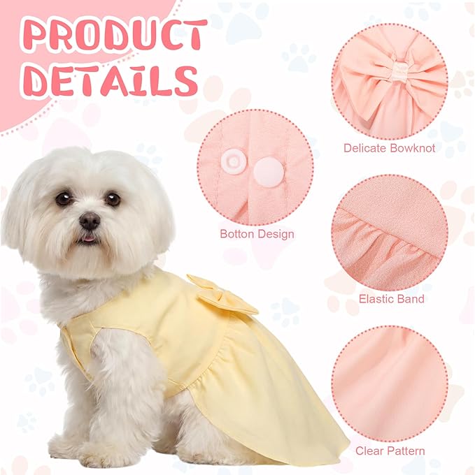 Sanwuta 8 Pieces Dog Dresses for Small Dogs Puppy Clothes Girl Dog Outfit Cute Bowknot Pet Skirt Soft Lightweight Summer Apparel for Cats Puppies Party Wedding Photo Wear