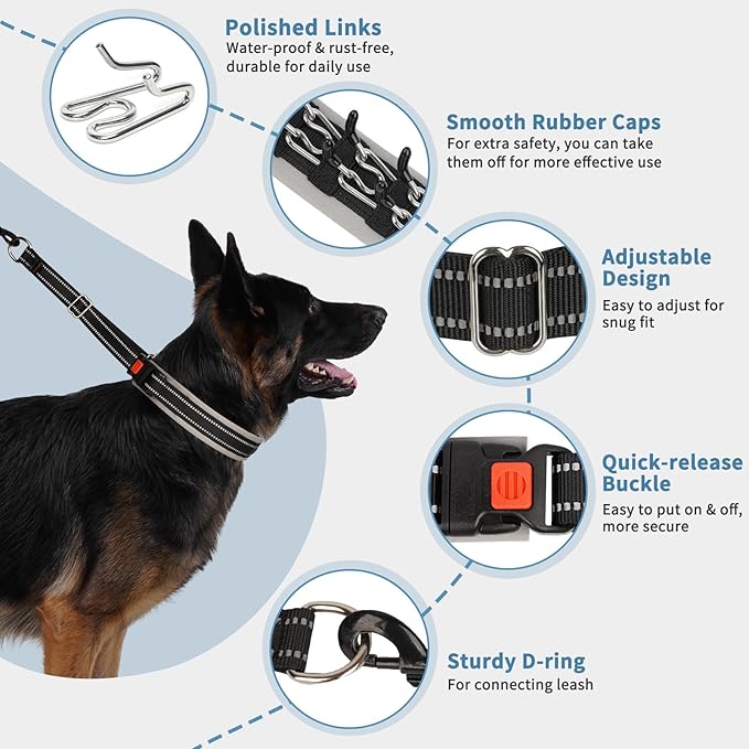 Mayerzon Martingale Dog Collar for Pulling, Patented No Pull Training Walking Collar with Buckle for Medium Large Dogs Bulldog Pitbull German Shepherd, Reflective, Adjustable, Heavy-Duty(M, Black)