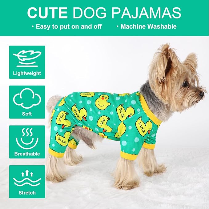 Dog Pajamas for Small Dogs Boy Girl, Dog Clothes Tiny Chihuahua Yorkie Spring Summer Shirt, Cute Puppy Outfit Pjs Jumpsuit Cat Onesie Apparel Pet Clothes (Blue Duck, Small)