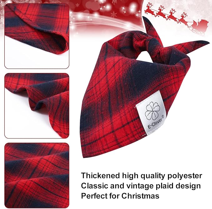 E-Clover Red Plaid Dog Kerchief Bandana Triangle Scarf Bibs for Small Dog Puppy Boy Pet Owner Mom Gifts