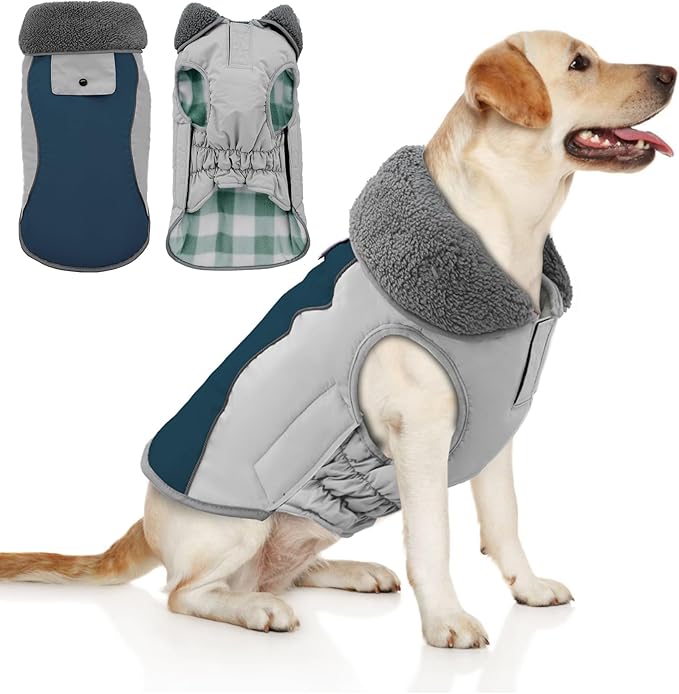 Doglay Dog Coat Waterproof Warm Dog Winter Jacket,Christmas Reflective Fleece Puppy Winter Coat with Harness Hole, Adjustable Snow Jacket for Small Medium Large Dogs