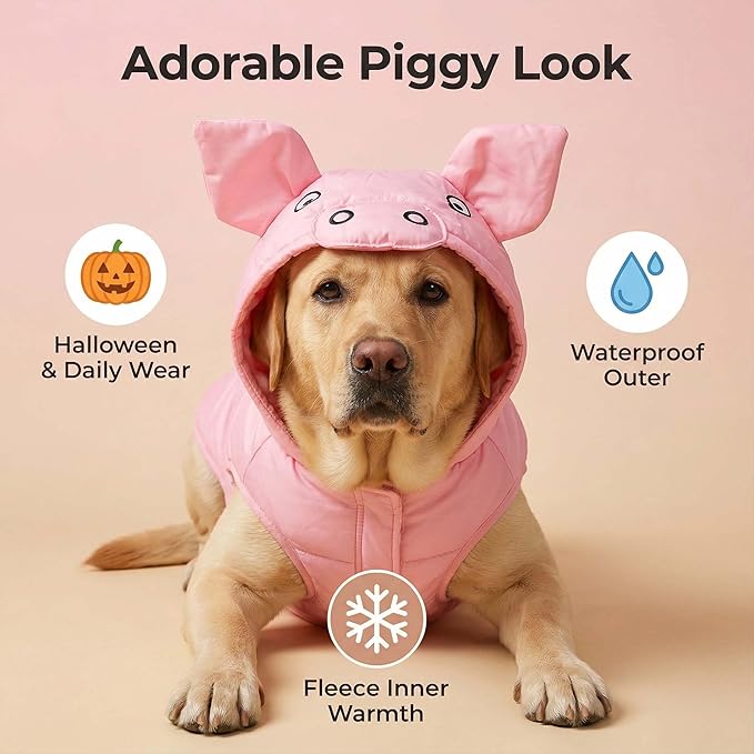 FLAdorepet Pink Pig Dog Costume,Halloween Holiday Pet Dog Piglet Outfits,Winter Coat Snowsuit Clothes for for Small Medium Large Dogs (Pig, S)