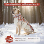 FUAMEY Dog Coat for Large Dogs,Waterproof Dog Winter Jacket with Harness Built in Puppy Cold Weather Coats Reflective Pet Vest with Zipper Warm Fleece Dogs Snowsuit Windproof Red Plaid XL