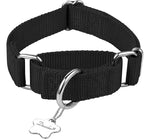 Martingale Dog Collar, No-Buckle Escape-Proof Design, Heavy-Duty Nylon and Welded D-Ring, Adjustable Training Collar for Medium Large Dogs (Classic Black, L)