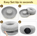 Cat Caves for Indoor Cats, Large Cat Tunnel for Multiple & Large Cats, Scratch Detachable Peekaboo Cat Cave Bed, Kitten Donut Kitty Hideaway Up to 45 Lbs