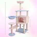Flower Cat Tree with Large Condo, Removable Flower Cushion and Hammock, Multi-Level Cat Tower with Hanging Basket, Cat Cave, Scratching Posts,Cat Furniture for Indoor Cats, Perfect for Multiple Cats