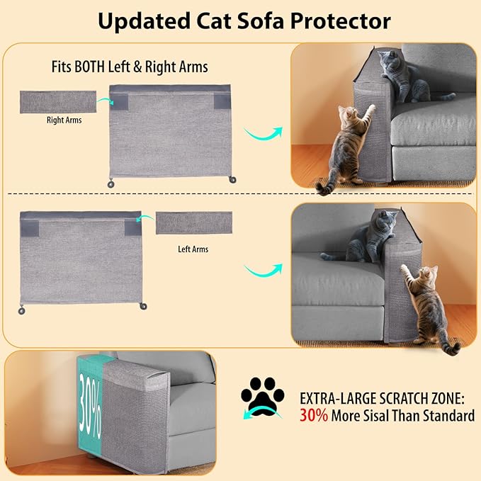 Cat Scratch Protector for Sofa - Couch Protector from Cat Claws Fit for Both Arm Side of Sofa,Couch Corner Scratcher with Expanded Coverage Color-Matched Sisal Pad Universal Fit