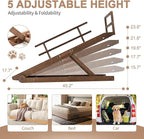 SLSY Dog Ramp for Bed, Folding Adjustable Pet Ramp with Non-Slip Rubber Mat, 45.2" Long, 5 Heights 15.7''–23.6", Portable Natural Wood Ramp for Small & Senior Dogs & Cats