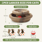 2 Pack Cat Scratcher Toys with Balls Bells, Magic Organ Foldable Cat Scratching Board for Kitten, Interactive Toys for Indoor Outdoor Exercise Anxiety Relief, Auburn