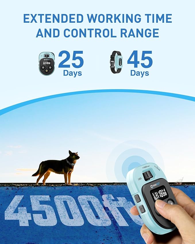 ABBIDOT Shock Collar for Dogs, 4500FT Dog Training Collar with Remote，IPX7 Waterproof Rating，6 Training Modes (Beep, Vibration, Safe Shock), Enhanced Night Light, Rechargeable E-Collar （10-130 lbs）
