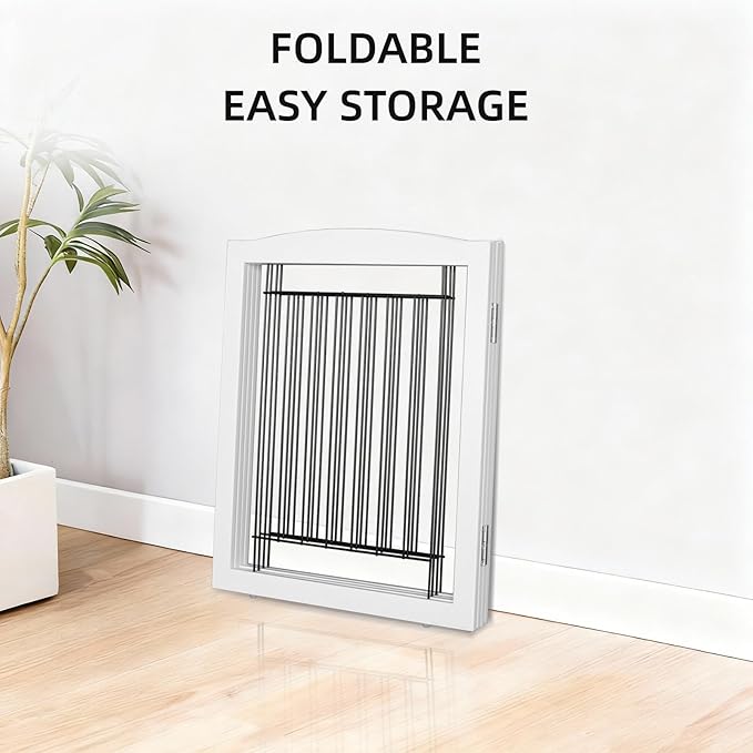 Dog Fence Indoor,Dog Gate Indoor for Doorway pet gate -2-Panel Freestanding, Hallways, House or Stairs -40x32-Inch Retractable Foldable Expandable Wood Pet by SFJC (White) ﻿
