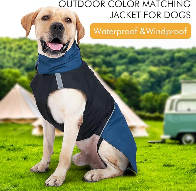 Windproof Dog Winter Jackets - Outdoor Coats for Cold Weather, Waterproof Raincoats with Leash Hole, Black Blue XXS
