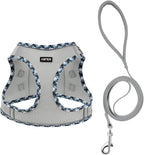 AMTOR Small Dog Harness with Leash Set, No Escape Easy Walk Puppy Harnesses for Training Walking, Step-in Reflective Soft Dogs Vest for XS S Medium Extra-Small Large Sized Dog(L,Grey)