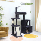 Globlazer Cat Tower for Indoor Adult Cats, 50-inch Heavy Duty Cat Tree House for Big Cats with Extra-Large Padded Platform, Sisal Scratching Board, 2 Large Condos, F50, Dark Grey