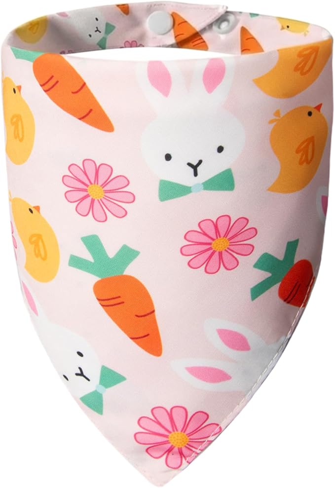 Dog Bandana for Easter Day - Lovely Bunny Carrot Chicken & Daisy Flower Theme, Holiday Pet Costumes Scarf with Adjustable Snap Button, Small to Medium Breeds (5-30lbs)