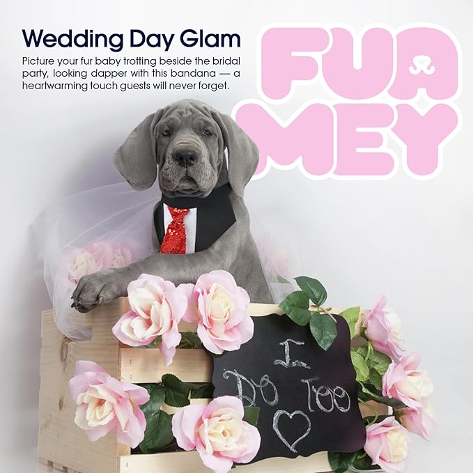 FUAMEY Dog Tie Bandanas,Formal Dogs Wedding Tuxedo Attire Puppy Collar with Ties Birthday Puppy Costume Adjustable Party Ball Tux,Doggies Valentines Cosplay for Small Medium Large Pet S