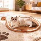 Cat Scratcher Mat Natural Cotton Rope Oval Horizontal Floor Cat Scratch Bed Pad with Ball Toy Protector for Furniture Floor Wall (Green, 2 PC)