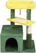 27.5" Cat Tree Tower for Indoor Cats – Multi-Level Cat Condo with Scratching Posts, Cozy Cat House & Padded Top Perch, Compact Cat Activity Center for Kittens & Small Cats, Yellow & Green
