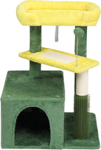 27.5" Cat Tree Tower for Indoor Cats – Multi-Level Cat Condo with Scratching Posts, Cozy Cat House & Padded Top Perch, Compact Cat Activity Center for Kittens & Small Cats, Yellow & Green