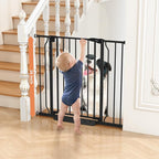 34" Extra Tall Baby Gate for Stairs, Auto Close Stroller Friendly Dog Gate Indoor for Doorways, Pressure Mounted 29"-40" Wide Baby Gate, Easy Walk Through Gate for Children & Pets, Black