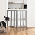 ZJSF Freestanding Indoor Dog Gate for House Foldable Wood Grey Puppy Gate for Doorways Pet Gate for Stairs Extra Wide Pet Fence 32" Height 2 Panels