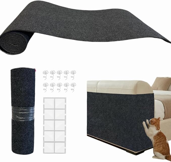 78.7"X15.8" Cat Scratch Furniture Protector Scratcher Pad, Adhesive Couch Protector from Cats Claws Scratching, DIY Cats Climbing Wall Scratcher Carpet as Cat Scratching Post (Dark Grey)