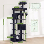 Globlazer Cat Tree for Indoor Cats, 80in Heavy Duty Cat Tower with 6 Full Wrapped Sisal Scratching Posts, 3 Spacious Multi-Level Cat Condos, Oversized Fan-Shaped Perch, S80, Dark Grey