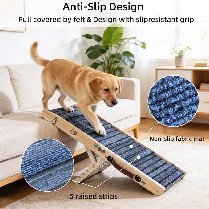 ZJSF Foldable Dog Ramp for High Bed, Wooden Dog Stairs to Bed for Small Dogs, High Traction Platform with 4 Adjustable Heights (14"-19.7"), 33", Supports up to 70 lbs