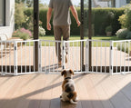 BFNN Free Standing Foldable Dog Gate, 16.5" High Step-Over Metal Short Pet Gate, Up to 72" Wide Puppy Fence for Stairs and Doorways, Indoor & Outdoor Use, No Drilling and No Assembly, White