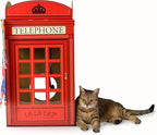 The British Red Telephone Booth Cat House Features a Flag Teaser Wand for Cats