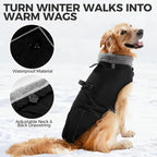 Mihachi Dog Coat for Large Dogs, Warm Dog Winter Coat Waterproof Dogs Jacket with Harness Built in Reflective Pet Fleece Vest, Puppy Cold Weather Coats Turtleneck & Windproof Pet Snowsuit, Black L
