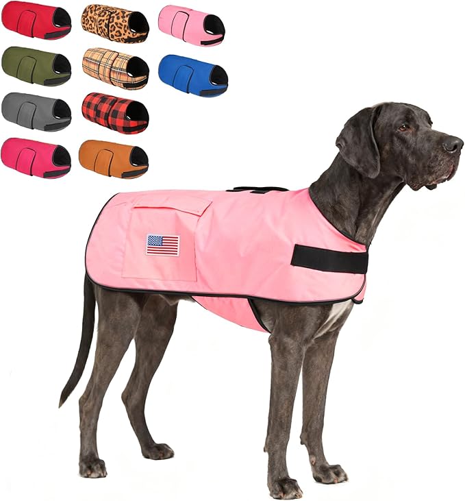 BEAUTYZOO Dog Winter Coat for XX-Large Dogs Waterproof, Warm Reflective Great Dane Oxford Canvas Jacket, Fleece Dog Cold Weather Coats Windproof for Female Male Dogs, Pink XXL