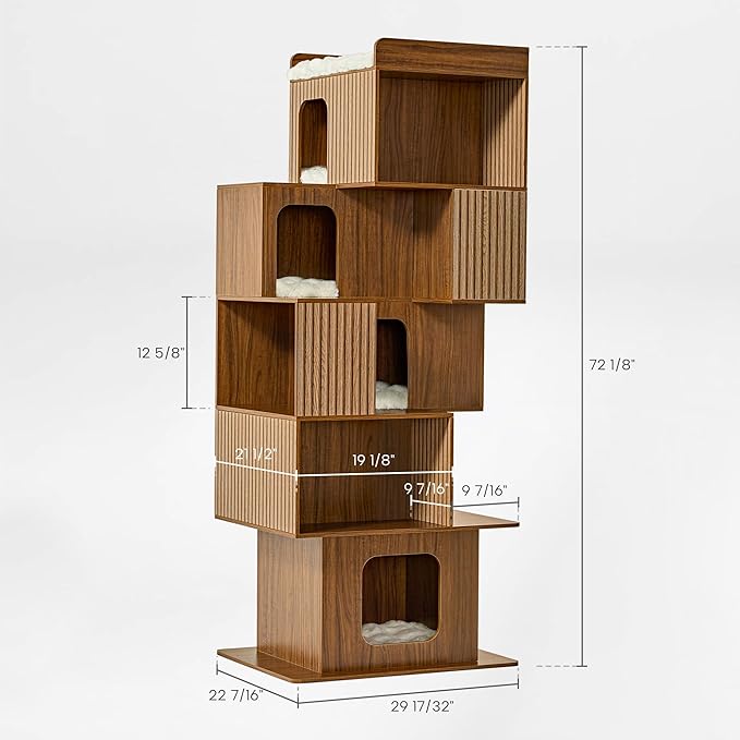 EUREKA ERGONOMIC Pawlio Cat Tree Bookshelf, Cat Bookcase, Modern Shared Bookshelf Cat Tree, Modern Pet Condo with Climbable Shelves, Indoor Dog and Cat Furniture, 72"(Walnut)
