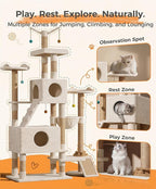 Catlike Rock-Solid 76" Tall Cat Tree Tower for Indoor Cats Large Adult, Heavy Duty Multi-Level Large Cat Tree with Sisal Scratching Posts, Perches, Cat Condos, Hammock Baskets, Cat Tower Natural Beige
