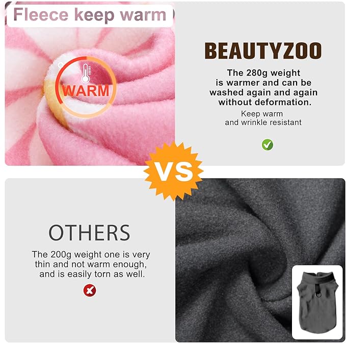 BEAUTYZOO Dog Fleece Vest Sweater Winter Jacket for Small and Medium Dogs with D-Ring Leash Cold Weather Coat Hoodie for XS S M Dogs Boy or Girls,Pink Daisy S