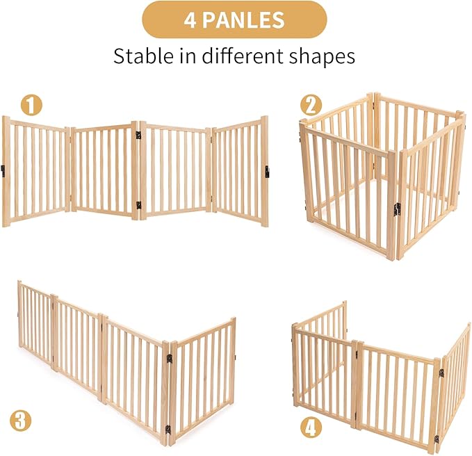 YOCAN Paint-Free Wooden Freestanding Dog Gates for The House,Doorways, Stairs,Wood Dog Fences Indoor Pet Gate,Step Over Fence-4 Panel H:23”