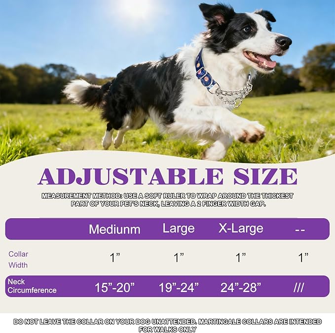 Heavy Duty Chain Dog Collar - No-Pull Martingale Choke Collar with Adjustable Slip Training Collar for for Medium, Large & XL Dogs（Elephant L）