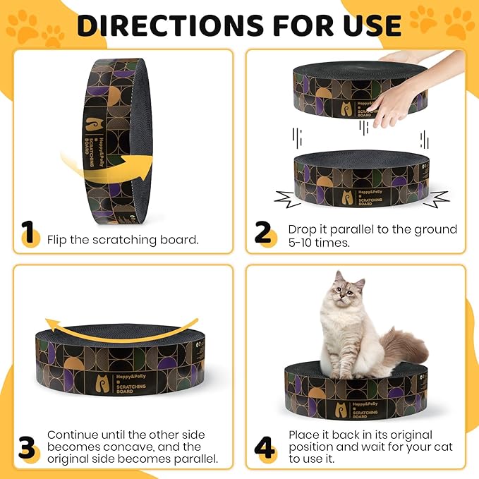 Cat Scratcher Cardboard Bed - Happy&Polly Round Cat Scratching Pad for Indoor Cats Double-Sided Usable Corrugated Cat Beds Furniture Protector Scratch Deterrent - Black