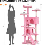 BestPet | 54" Cat Tree Tower | Pink | Sturdy, Easy to Assemble, Multi-Level Activity Center with Sisal Scratching Posts, Condos, Perches, Hanging Cat Toys, Observation Decks & Ladder