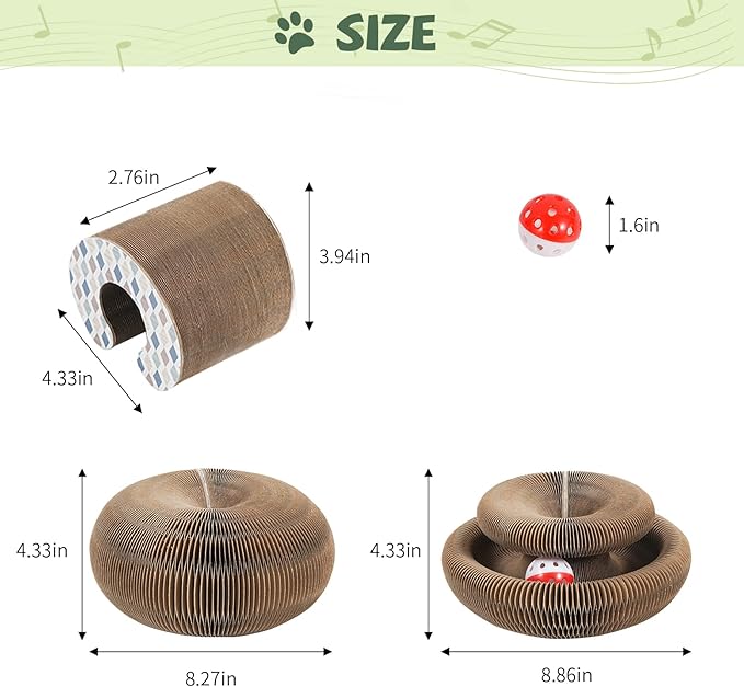 Organlada Cat Scratcher Cardboard with Bell-Ball, Foldable Slinky Cat Scratch Pad, A Magic Organ Cat Butler Toy for Cat Scratching, 1pcs