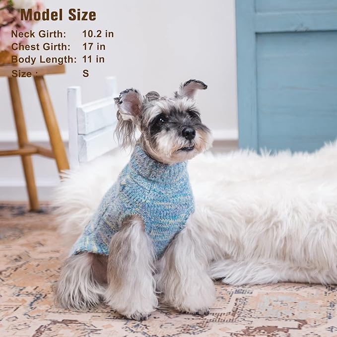 BEAUTYZOO Small Dog Sweater -Turtleneck Pullover Classic Cable Knit Fuzzy Winter Coat Dog Cold Weather Clothes for Small Medium Dogs Puppy Girl Boys(Gradient Cyan, S)