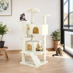 Sweetcrispy 54 Inch Cat Tree Tower, Multi-Level Tower with Cat Scratching Post, Indoor Cat Condo with Climbing Ladder, Plush Toy, Play House for Cat, Beige