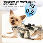 EXPAWLORER Dog Harness Small Medium Sized Dogs, Plaid Dog Dress Bowknot Harness and Leash Set, No Choke No Pull Soft Mesh Vest Cute Princess Puppy Outfits Clothes Costume for Girls Party Cats Beige XS