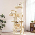 Hey-brother Cat Tree Tower, Sturdy Multi-Level Scratching Posts with Extra Supporting Part, 5 Teaser Toys, 2 Condos, Large Bed, Hammock, Scratch Baord for Indoor Cats, 82.7 Inches, Beige MPJ082M