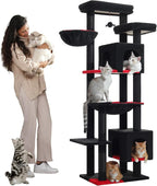 PETEPELA 69" Gothic Cat Tree for Indoor Large Cats, Cat Tower for Adult Cats with Big Hammock [18.5''X15.3''], Cat Climbing Tree Tower with Scratching Posts, Condo House and Large Top Perch, Black
