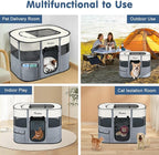 Dog Playpen, Portable Pet Playpen Cat PlayPens,600D Oxford Dog Kennel Tent Crate, Waterproof&Breathable, Indoor Outdoor Travel Camping Use for Medium/Large Breed with Carrying Case+Folding Bowl,L,Gray