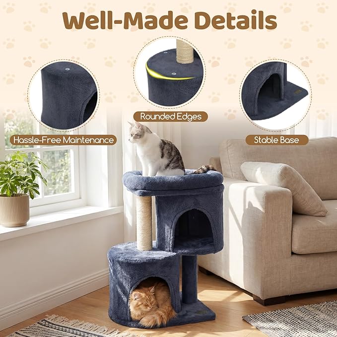 DORTALA Cat Tree for Indoor Cats, 26-Inch Cat Tower with 2 Cozy Condos, Sisal Scratching Post, Plush Top Perch, Modern Kittens Activity Play Center (Dark Grey)